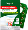 Verpackung von legona Mottenfrei Schlupfwespen gegen Kleidermotten mit Hinweis auf Vollbehandlung und Symbol für fünf Anwendungen